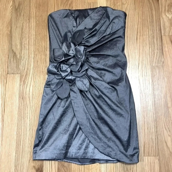Jessica McClintock | silver gray ruched mini‎ semi-formal dress 6/8/10 strapless - Picture 1 of 7